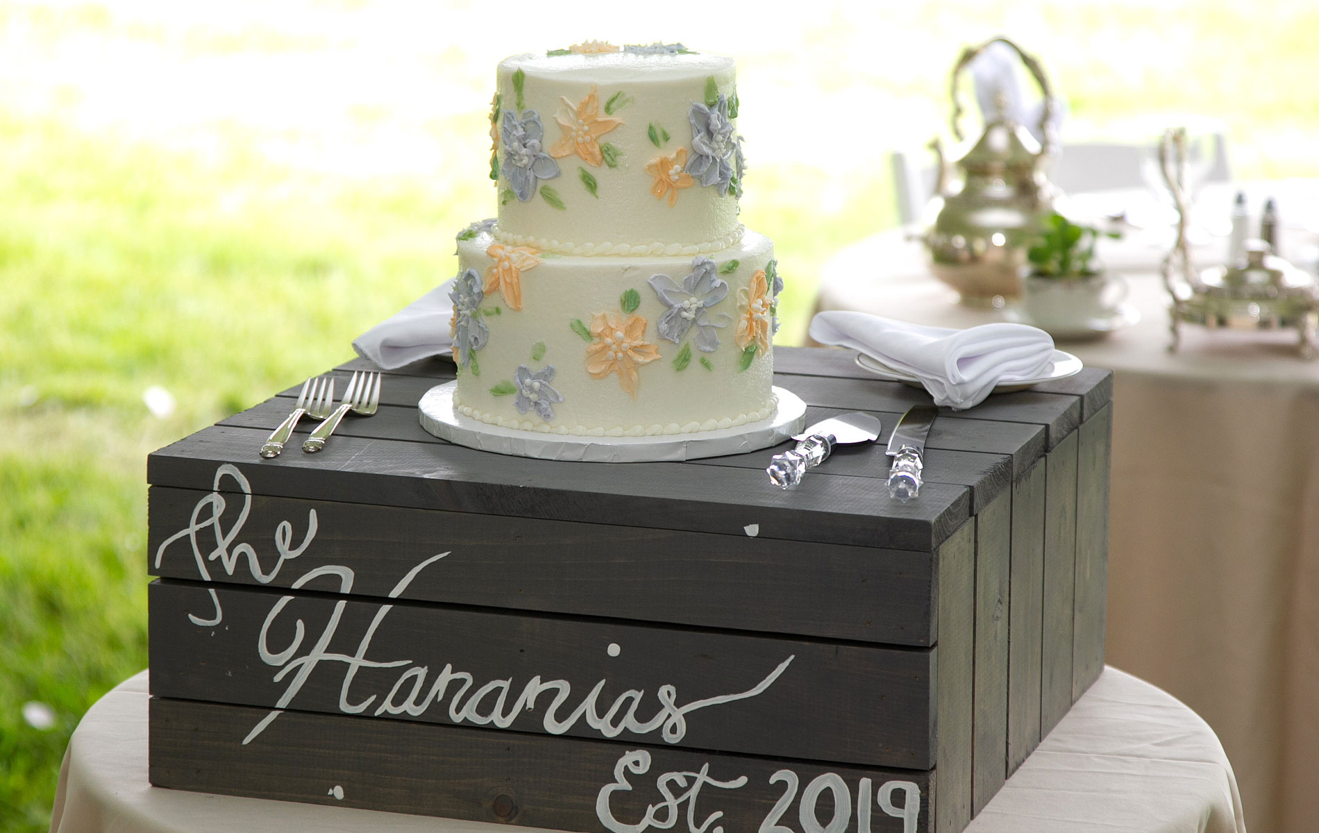 outdoor wedding cake at Knox Farm